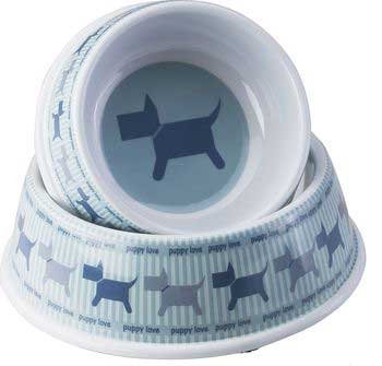 Designer Puppy Love No - Tip Plastic Dish 8" Blue