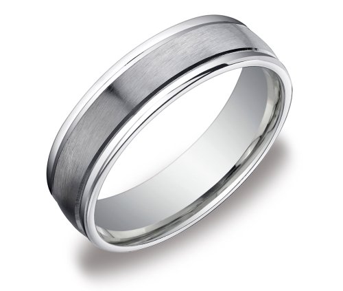 14k White Gold 6mm Comfort Fit Men's Wedding Band with Satin Center