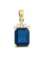 14K Yellow Gold Emerald Cut Chatham Created Sapphire and Diamond Pendant -- LIFETIME WARRANTY