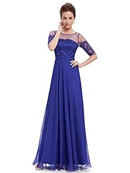 A-line Floor Length Scoop Neck Natural   Waistline Lace Elbow Length Sleeves Summer Chiffon Bridesmaid Dress 