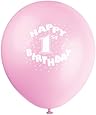 12" Latex Pink Happy 1st Birthday Balloons, 6ct