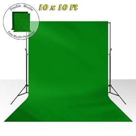 10 x 10 ft. Photo Studio Green Chromakey DOUBLE Muslin Backdrop w/ Support Stand, LimoStudio, LMS275