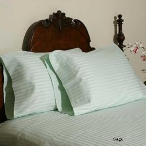 Homespell Egyptian Cotton 400 Thread Count 3 - Pc Sateen Stripe Duvet Cover Sage (King)