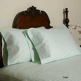 Homespell Egyptian Cotton 500 Thread Count Sateen Stripe 7 Pcs Sheet Set & Duvet Cover Set Combo Sage Full