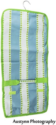 Cosmetic Makeup Hanging Travel SuitCase Roll Organizer Circles + Stripes Pattern Green and White
