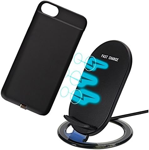 Wireless Charging Stand + Cell Phone Charging Case, Fast Charging Qi Wireless Charger with an External Battery Cover 4.7'' for iPhone 7/6S/6- Black