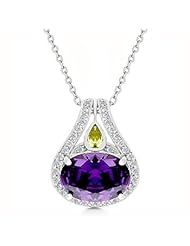 Alexander James White Gold Rhodium Bonded Tear Drop Pendant with Faceted Amethyst CZ and Bezel Set Peridot CZ and Prong Set Clear CZ with Milligrain Finish in Silvertone Chain Not Included