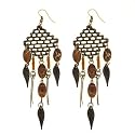 Brass Tone and Brown Bead Chandelier Earrings