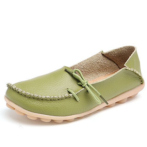 Lucksender Womens Cowhide Leather Lace-Up Driving Shoes Loafers Boat Shoes