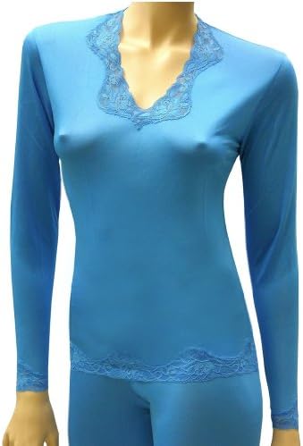 Diva Blue Thermal Silk Knit V-neck with Lace By Mary Green (S)