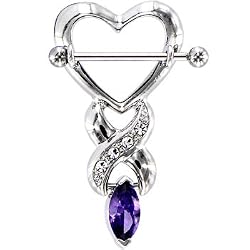 Purple Gem Marquise Heart Nipple Shield