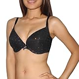 Womens Body Form Sexy Sequins Perfectly Fit Padded  Underwired Soft Cup Bra / Underwear - Black
