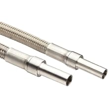 Iwatani PTFE Super Flex Hose Braided with Stainless Steel 304, Male Pipe Fittings, 3/8ID, 12" L, 3.94" Bend Radius