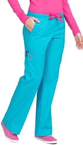 Med Couture Women's Moda Boot Leg Cut Scrub Pant, Turq Delight/Tango Pink, XS