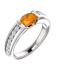 10K White Gold 7.00x5.00mm Oval Cut Spessartite Garnet and Diamond Ring -- LIFETIME WARRANTY