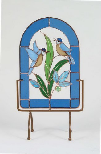 Gallery Art Glass Blue Birds 3-D Windows