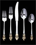 Ginkgo 079914-42215-4 Fleur de Lis 20 Piece Set - 18/10 Stainless, Mirror Finish with 14kt Gold Fleur de Lis