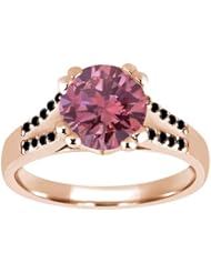 1.14 Ct Round Pink and Black Diamond 14K Rose Gold Ring