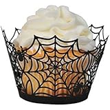 1 X Pack of 24 Black Spiderweb Laser Cut Cupcake Wrappers Wraps Liners Wedding Birthday Party Halloween Cake Decoration