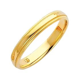 14K Yellow Gold 3mm Comfort Fit Plain Milgrain Wedding Band Ring for Men & Women - Size 4