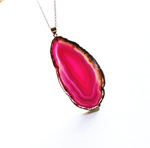 Pendant Necklace for Women Agate Slice Long Necklace 14kt Gold Filled Choose Your Color Handmade…