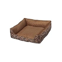 ALEKO PDBOS1 Leopard Print Square Pet Bed Soft Plush Pet Cushion Crate Bed for Dogs and Cats
