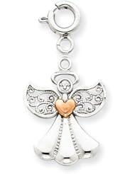 14k White Gold Filigree Angel With Heart Charm