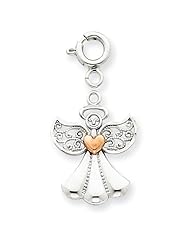 14k White Gold Filigree Angel with Heart Charm