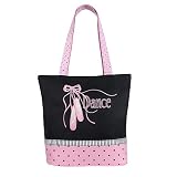 Girls Black Pink Ballet Slippers Dance Bag Tote