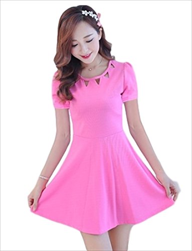 (フムフム) fumu fumu 2016 夏 レディース ワンピース ( 半袖 デコルテ カット ) S M L XL XXL 水色 緑 桃色 ライトブルー ライトグリーン ピンク