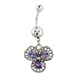 Flower February Birthstone Button Navel Body Jewelry Dangle Belly Ring