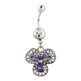Pugster Flower February Birthstone Button Navel Body Jewelry Dangle Belly Ring