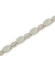 14K White Gold Oval Opal and Diamond Bracelet