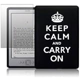 AMAZON KINDLE 4 BLACK/WHITE KEEP CALM & CARRY ON LASERED SILICONE CASE / SKIN / COVER / SHELL + SCREEN PROTECTOR PART OF THE QUBITS ACCESSORIES RANGEby Qubits
