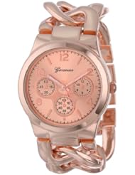Geneva Womens 2380-Rose-GEN Oversized Interlocked Chain Band Watch