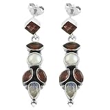 1.8 Cttw Garnet, Freshwater Pearl, Moonstone 925 Sterling Silver Earrings