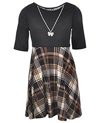 Girls Plaid Print Lace Polyester/Spandex Skater Dress 