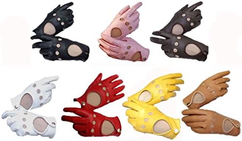 Women's Genuine Leather Full-finger Driving Gloves- Lambskin (SMALL, BLACK)