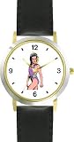 BEAUTIFUL WOMEN IN SWIMSUIT WITH SCUBA GEAR – WATCHBUDDY® DELUXE TWO-TONE THEME WATCH – ARABIC NUMBERS – BLACK LEATHER STRAP-SIZE-LARGE