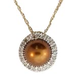 10K Yellow Gold Chocolate Freshwater Cultured Pearl with Diamonds Pendant