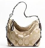 Coach Signature 24cm Sateen Carly Duffle Hobo Shoulder Bag Purse 15250 Khaki