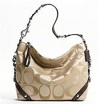 Coach Signature 24cm Sateen Carly Duffle Hobo Shoulder Bag Purse 15520 Khaki