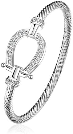 BLINGEL Women's Fashion Jewelry Brass Plated with 925 Sterling Silver Bangle Bracelets Simple Elegant CZ Crystal Thin Cuff Girls Gift Collection