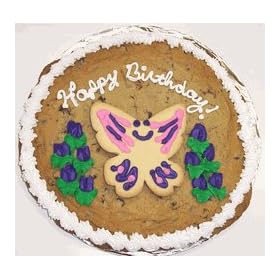 Scott's Cakes 1 lb. Chocolate Chip Cookie Cake with Purple and Pink Iced Butterfly Sugar Cookie