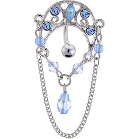 TOP MOUNT Light Blue PROVOCATIVE Chain Drop Belly Ring by 