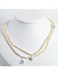 Sterling Silver Clear Crystal/White Freshwater Cultured Pearl Necklace - 16 Inch