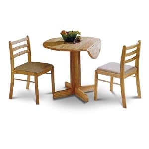 Natural Wood Pedestal Dining Table Set with Two Chairs by Asia Direct