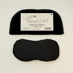 Black Contoured Silk Eye Pillow Filled with Flax Seed in Black Velvet Travel Case from Relaxation in a Bag
