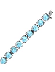 Sterling Silver Blue Topaz and White Sapphire Bracelet with Fleur De Lis Motifs