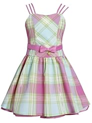 Girls Knee Length Banding  Plaid Print Metallic/Nylon/Polyester/Satin/Silk/Shantung/Tulle Sleeveless  Dress With a Bow(s)